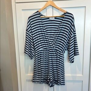 Urban Outfitters Navy and Light Blue Striped Romper S